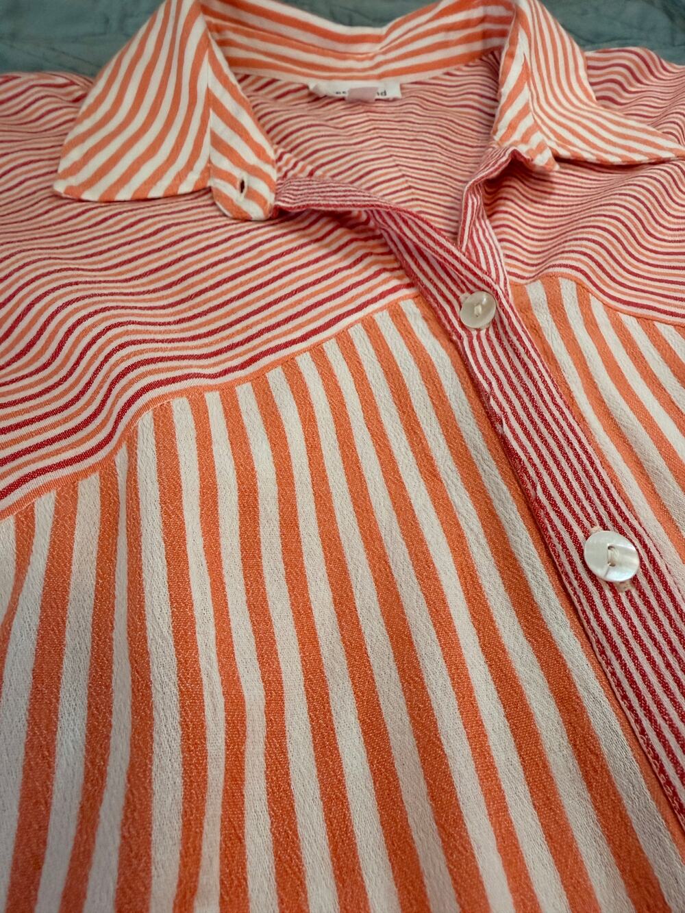 Westbound Womens L Striped Oversized Button Up Tunic Shirt 3/4 Sleeve